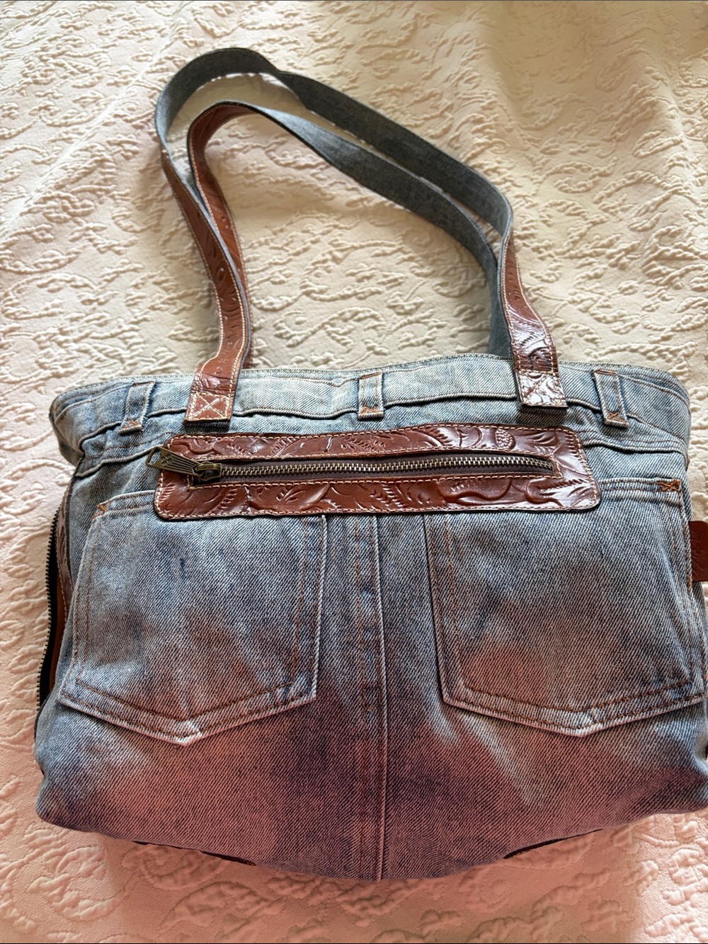 PATRICIA NASH Denim Bag w/Leather Trim